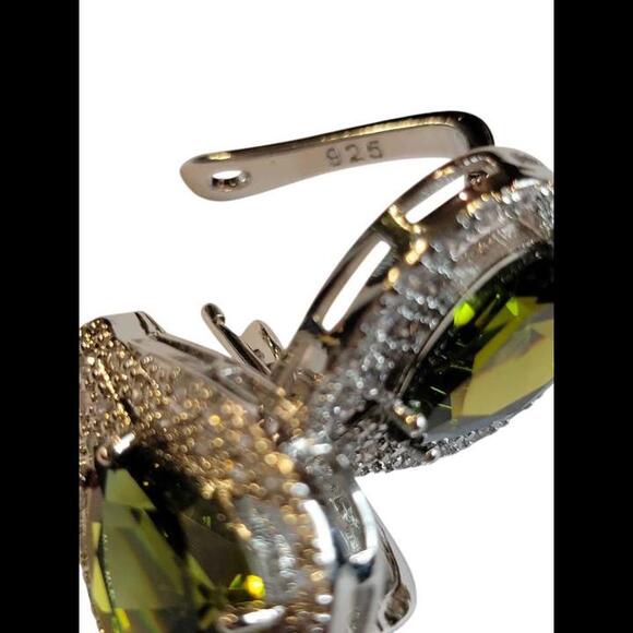 Stamped 925 Sterling Silver & Simulated Peridot Earrings, Necklace & Sz 8 Ring - Picture 7 of 9